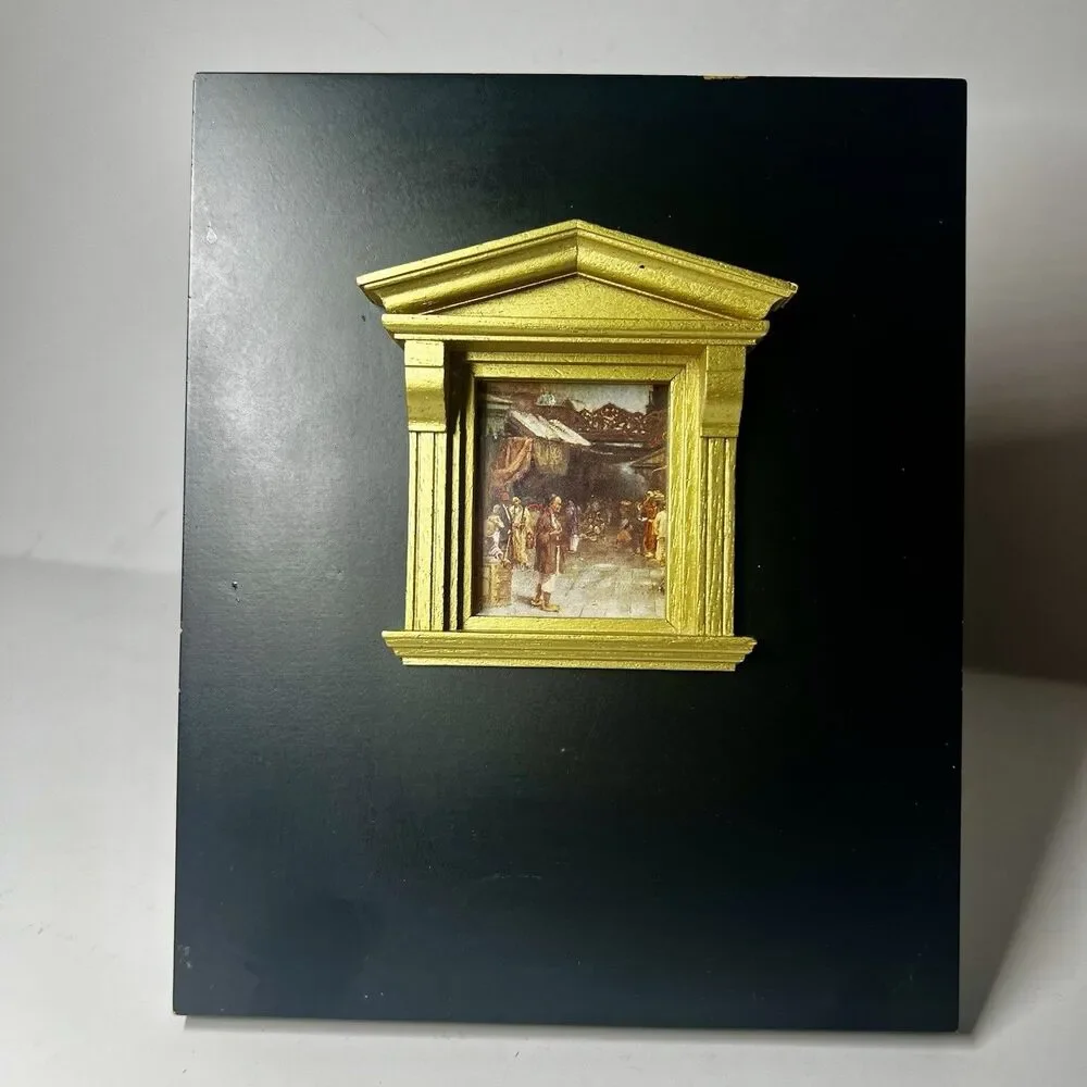 1994 Amerigo by Lasercraft Miniature Painting Gold Architectural Frame 8x6,5”